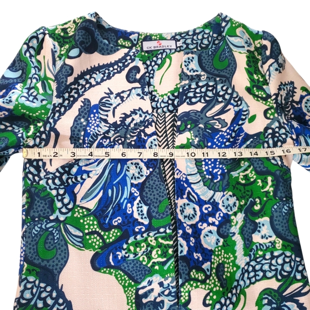 CK BRADLEY Sandpiper Green/Blue Art To Wear Open Front Lined Geometric Jacket XS - Picture 16 of 16
